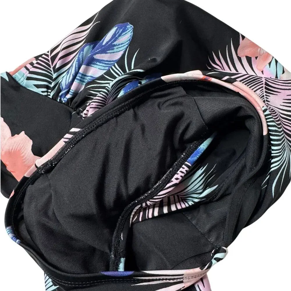 DKNY Tropical Floral Halter One Piece Swimsuit Tummy Control M Est. No Size Tag - Picture 6 of 9